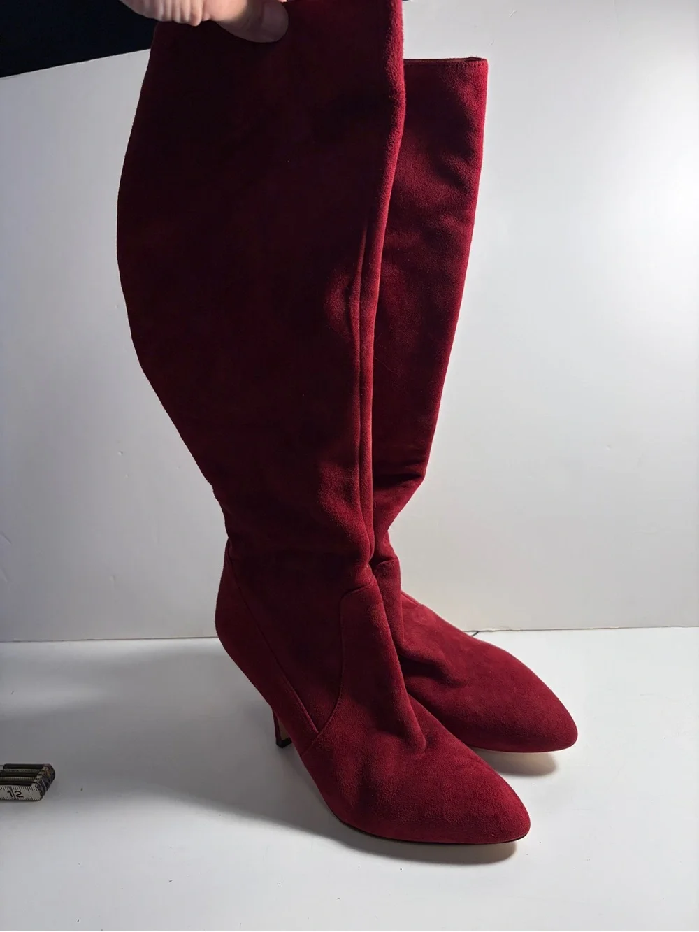Via Spiga Crimson Red Suede Over-the-Knee Pointed Boots